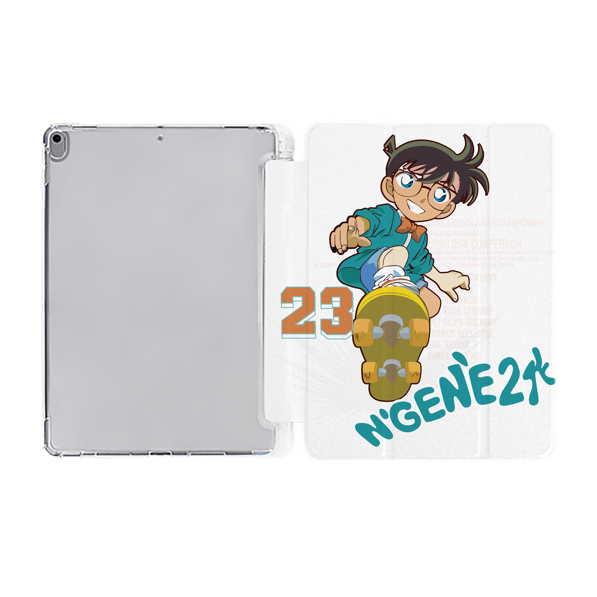 （画像用） 名探偵コナン 江戸川 コナン Detective Conan Conan Edogawa IPad ケース ペン収納付き 三つ折りスタンド PUレザー×シリコン 対応機種9.5/10.5/10.9インチ